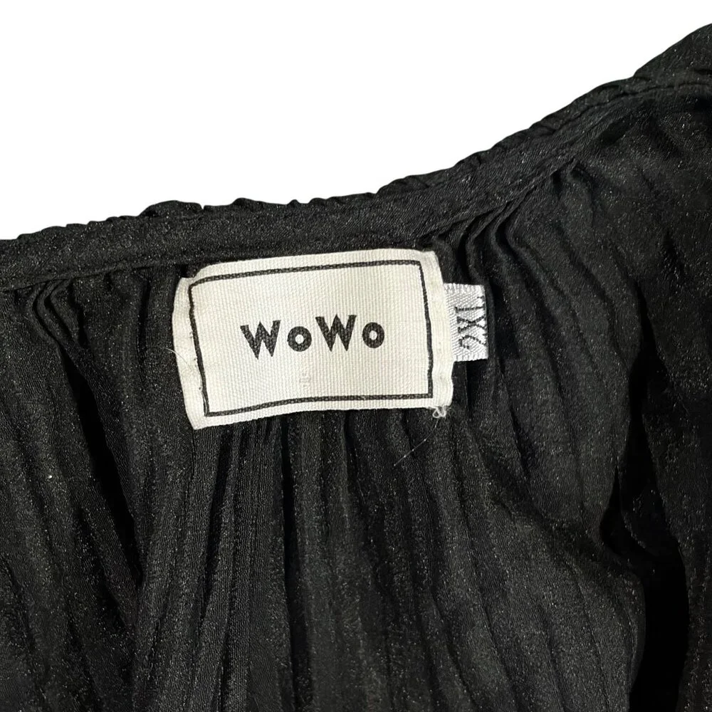 Black WoWo Pleated Puff Sleeve Wrap Top With Tie - Size XXL - Picture 4 of 4